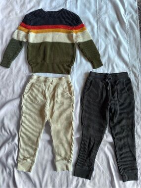 Cat & Jack Boys 4T-5T Outfit Set Sweater + 2 Pants Bundle Casual Wear
